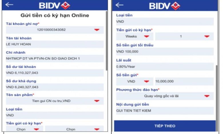 Lãi suất gửi tiết kiệm online BIDV